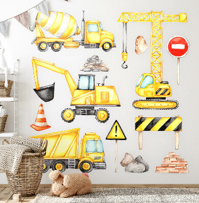 Wall sticker 80x108 Construction - machines and vehicles in watercolor