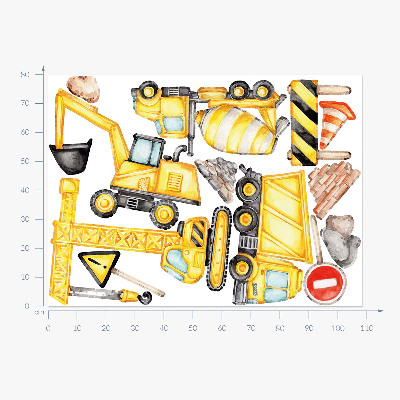 Wall sticker 80x108 Construction - machines and vehicles in watercolor