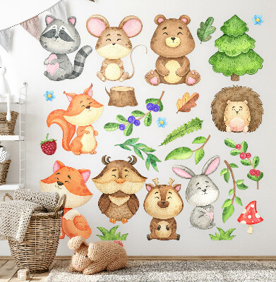 Wall sticker 80x86 Forest animals and plants in a watercolor style