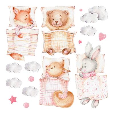 Wall sticker 80x108 Adorable animals in pastel watercolor style