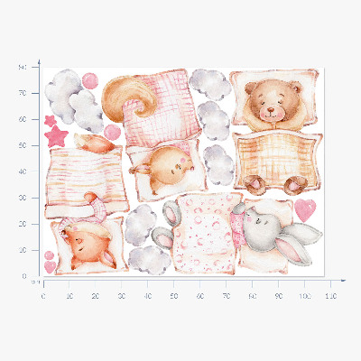 Wall sticker 80x108 Adorable animals in pastel watercolor style