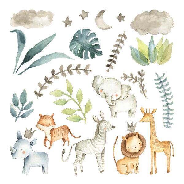 Wall sticker 80x127 Adorable animals in pastel boho style