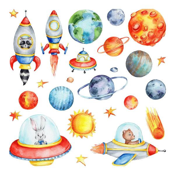 Wall sticker 80x140 Colorful animals in watercolor space