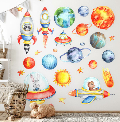 Wall sticker 80x140 Colorful animals in watercolor space