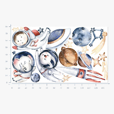 Wall sticker 80x137 Little astronauts in pastel space