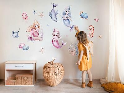Wall sticker 80x101 An underwater land of pastel mermaids and fauna