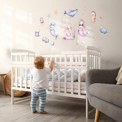 Wall sticker 80x101 An underwater land of pastel mermaids and fauna