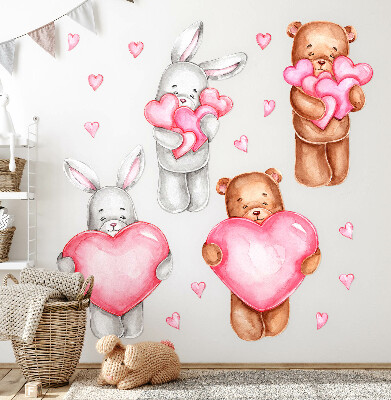 Wall sticker 80x134 Pastel watercolor with bowls and rabbits in hearts