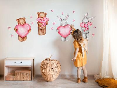 Wall sticker 80x134 Pastel watercolor with bowls and rabbits in hearts