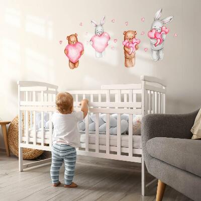 Wall sticker 80x134 Pastel watercolor with bowls and rabbits in hearts