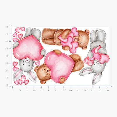 Wall sticker 80x134 Pastel watercolor with bowls and rabbits in hearts