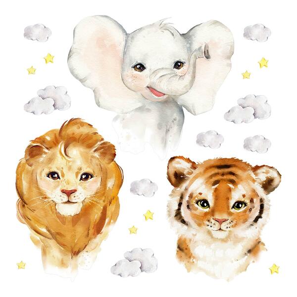 Wall sticker 80x127 Animals in the clouds in watercolor style