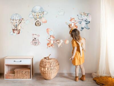 Wall sticker 80x140 Pastel creatures with balloons in watercolor clouds