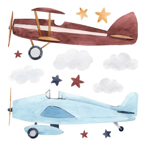 Wall sticker 80x99 Two planes in pastel watercolor clouds