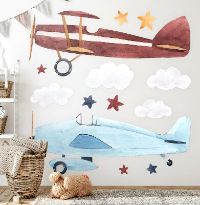 Wall sticker 80x99 Two planes in pastel watercolor clouds