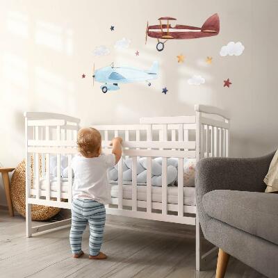 Wall sticker 80x99 Two planes in pastel watercolor clouds