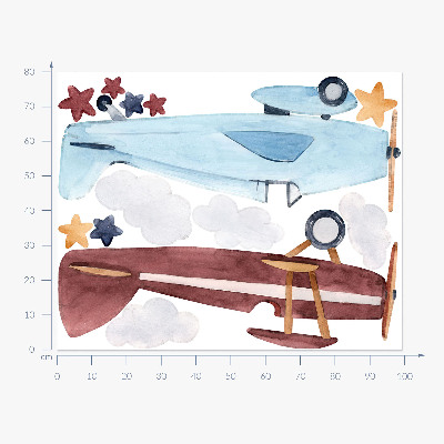 Wall sticker 80x99 Two planes in pastel watercolor clouds