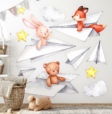Wall sticker 80x136 Cute animals in paper airplanes