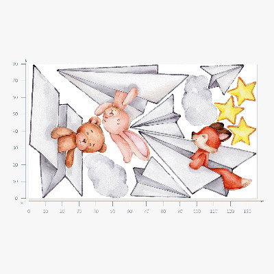 Wall sticker 80x136 Cute animals in paper airplanes