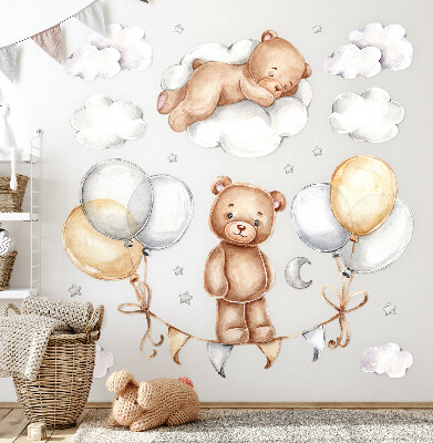 Wall sticker 80x106 Teddy bears in pastel balloons and clouds