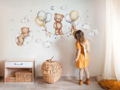 Wall sticker 80x106 Teddy bears in pastel balloons and clouds