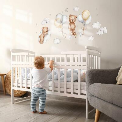 Wall sticker 80x106 Teddy bears in pastel balloons and clouds