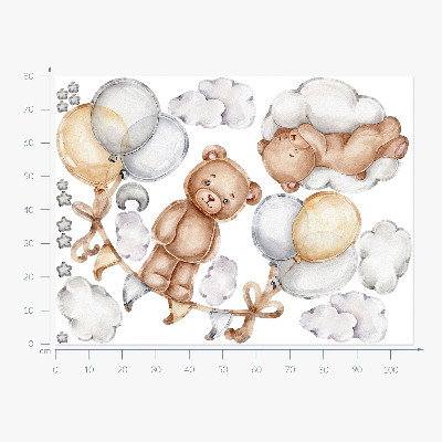 Wall sticker 80x106 Teddy bears in pastel balloons and clouds