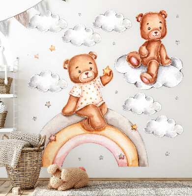 Wall sticker 80x106 Cute teddy bears on a rainbow in pastel watercolor
