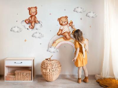 Wall sticker 80x106 Cute teddy bears on a rainbow in pastel watercolor