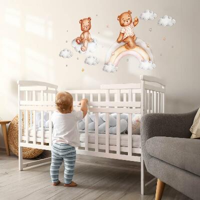 Wall sticker 80x106 Cute teddy bears on a rainbow in pastel watercolor
