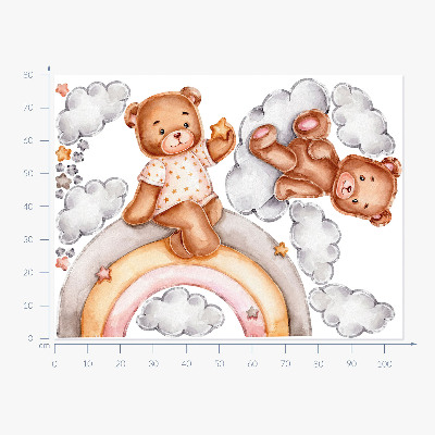 Wall sticker 80x106 Cute teddy bears on a rainbow in pastel watercolor