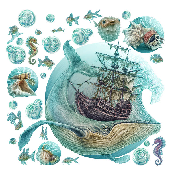 Wall sticker 80x94 Underwater kingdom with a cartoon ship
