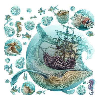 Wall sticker 80x94 Underwater kingdom with a cartoon ship