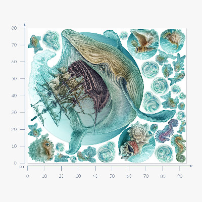 Wall sticker 80x94 Underwater kingdom with a cartoon ship