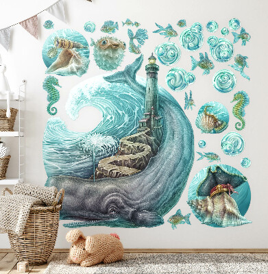 Wall sticker 80x92 An underwater fairy tale of a lighthouse in pastels