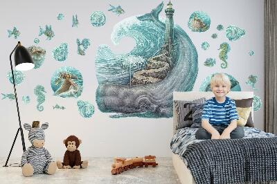 Wall sticker 80x92 An underwater fairy tale of a lighthouse in pastels