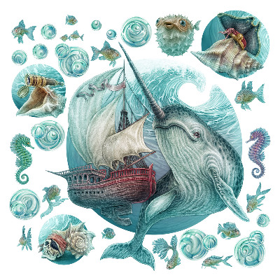 Wall sticker 80x82 A fairy-tale sea world with cartoon animals