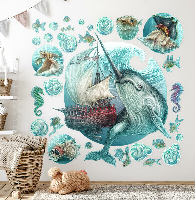 Wall sticker 80x82 A fairy-tale sea world with cartoon animals