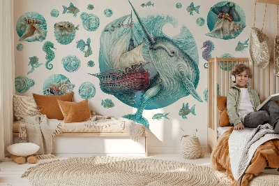 Wall sticker 80x82 A fairy-tale sea world with cartoon animals