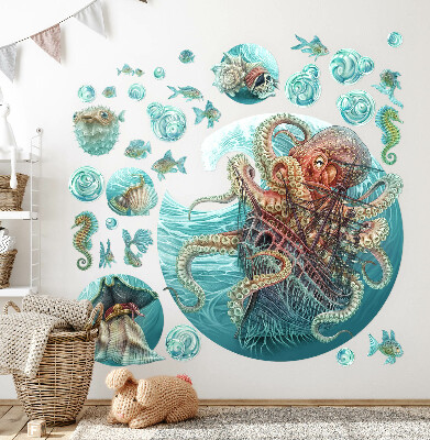 Wall sticker 80x93 A fairy-tale sea world of octopuses and ships