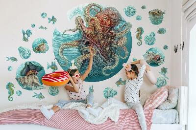 Wall sticker 80x93 A fairy-tale sea world of octopuses and ships