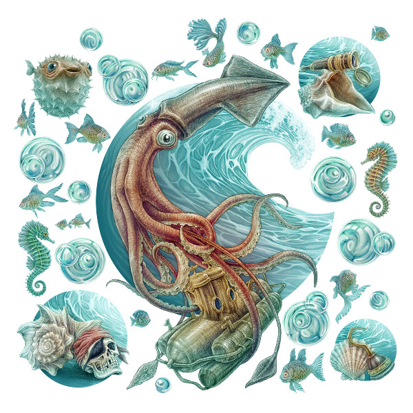 Wall sticker 80x77 The fairy-tale world of cartoon sea creatures
