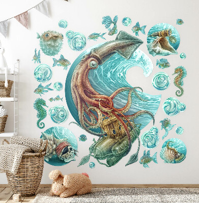 Wall sticker 80x77 The fairy-tale world of cartoon sea creatures