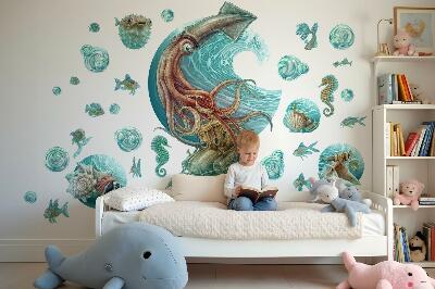 Wall sticker 80x77 The fairy-tale world of cartoon sea creatures
