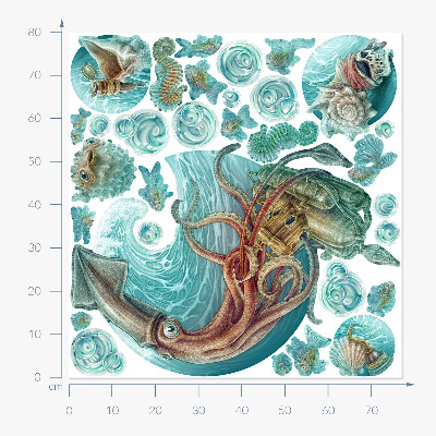 Wall sticker 80x77 The fairy-tale world of cartoon sea creatures
