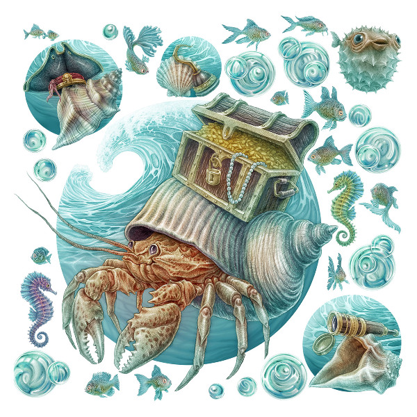 Wall sticker 80x84 Underwater lands of crabs in pastel style