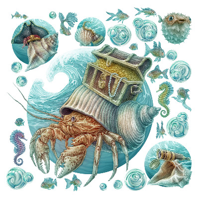 Wall sticker 80x84 Underwater lands of crabs in pastel style