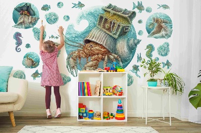 Wall sticker 80x84 Underwater lands of crabs in pastel style