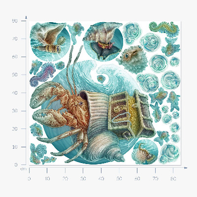 Wall sticker 80x84 Underwater lands of crabs in pastel style