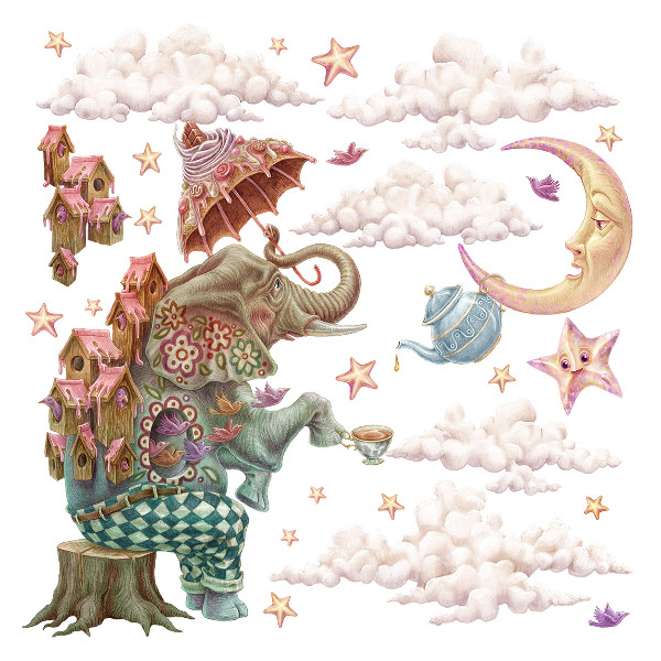 Wall sticker 80x111 A magical land of animals in pastel drawing